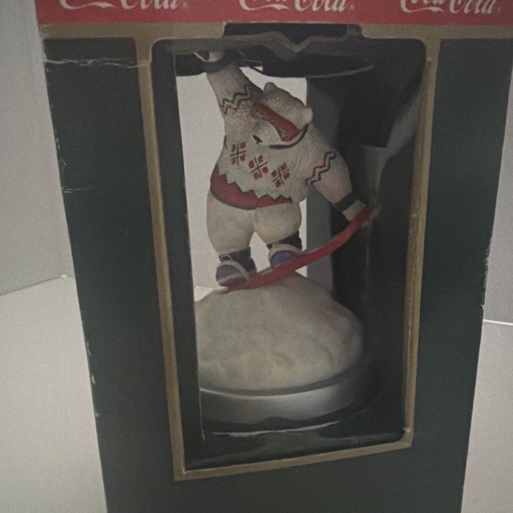 Vintage 1995 Coca-Cola Musical Collection Snowboardin' Bear Polar Bear Figurine